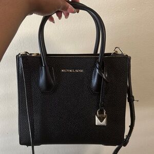 Michael Kors Black Pebbled Leather Satchel with Gold Hardware